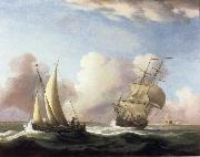 Monamy, Peter A Small Sailing boat and a merchantman at sea in a rising Wind oil painting on canvas